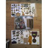 A collection of military buttons and cloth badges, including South Africa, Rhodesia, Australia and