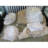 An Edwardian silk and Irish lace eiderdown 238cm x 213cm, an Edwardian lace shawl, approx 5m long,