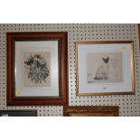 Gill Evans Siamese cat signed print limited edition no. 159/850. 19cm x 23cm and Hand coloured