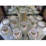 A Midwinter coffee service, with coloured bands, comprising coffee pot, six cups and eleven saucers