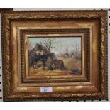 Ribera Horses in a farmyard Oil on board, signed, stamped verso for Spain/Europe 12cm x 17cm