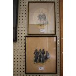 Orlando Norie (1832 - 1901) Four studies of figures in military uniform Watercolours, two pairs,