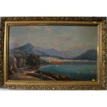 19th century Italian style The Bay of Naples with people strolling Oil on canvas Indistinctly signed