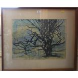 Christopher Holden "Burnt Tree - 1965" Three colour wood block signed artist's proof on the mount