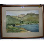 J.J. Lally Landscape of Scafell Pike and Lingmell, Lake District watercolour signed and dated '97