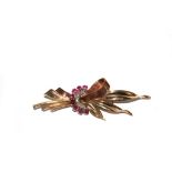 Two colour gold, ruby and diamond brooch