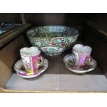 A pair of Dresden cabinet cups and saucers and a 20th century Chinese famille rose bowl 26cm