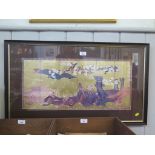 A picture of a Chinese screen depicting blossom and birds, 30 x 65cm