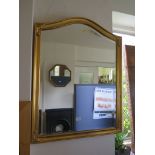 A gilt framed shaped top wall mirror 89cm x 69cm and an inlaid cheval wall mirror 150cm x 50cm (2)