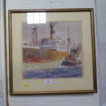 Ellis Silas Tug boat and merchant ship Watercolour and white Signed 34 x 36cm