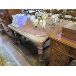 A Victorian mahogany extending dining table, the rectangular top on lobed baluster legs with pot