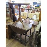 A mahogany foldover card table with square legs and brass castors 91cm wide, two mahogany tripod