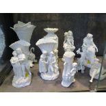 Three Victorian Parian figural vases, two others and five other Parian figures (10)