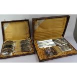 Two cased sets of 800 standard silver cutlery