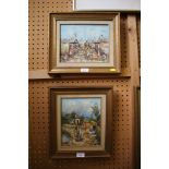 M. Germain Market Scene Oil on canvas, signed 19cm x 24cm And another by the same artist 24cm x 19cm