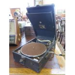 An His Master's Voice picnic gramophone with no 4 sound box and five records