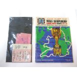 1966 World Cup tickets and autographs, including Bobby Charlton, Gordon Banks and two others on a