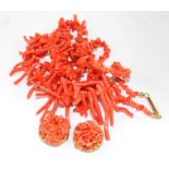 A coral necklace and earrings