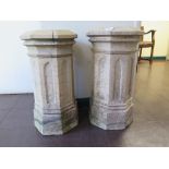 A pair of Victorian pale terracotta chimney pots, with panelled octagonal sides (2) 65cm high