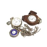 A collection of three ladies fob watches and two Albertinas