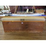 A pine blanket box with hinged upholstered top, 108cm x 47cm x 41cm