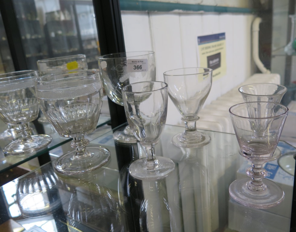 A large 19th century ale glass, the bowl cut with barley sheaves and hops, 15.5cm high and five