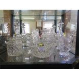 Waterford Crystal: Two decanters, two vases, a water jug, a bowl and a biscuit barrel, all with