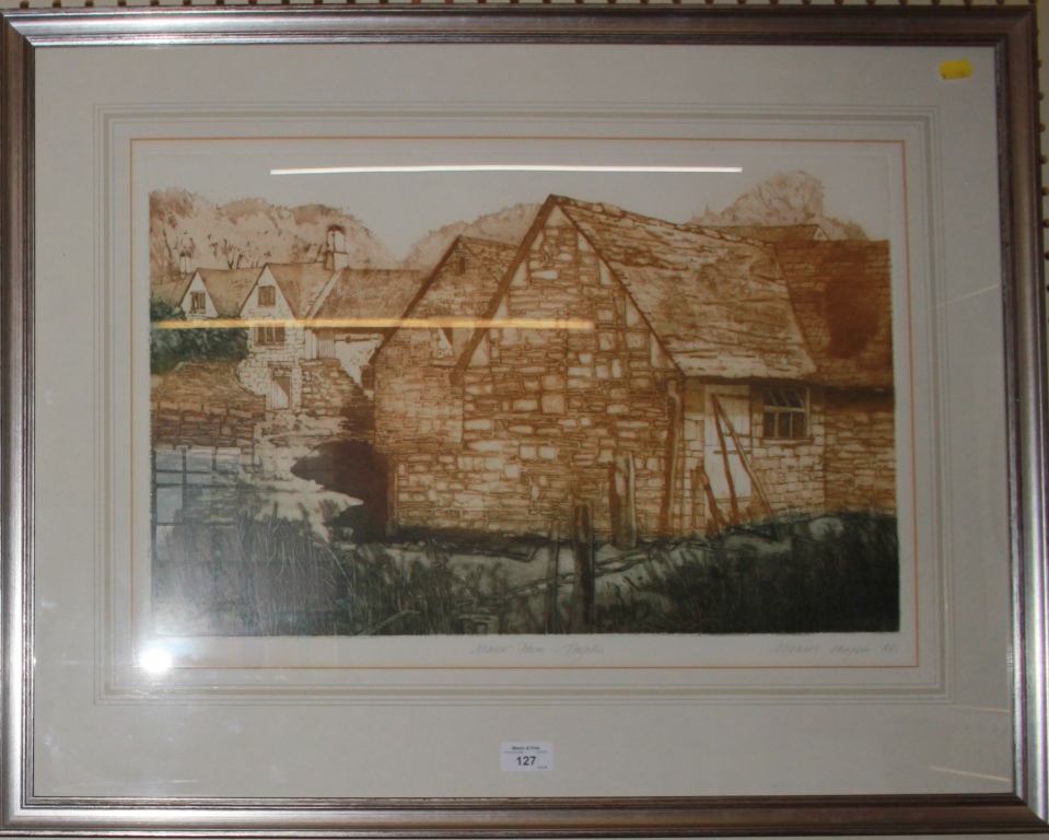 Michael Chaplin Manor Farm, Taynton Aquatint in green and brown Signed, inscribed and numbered 86/