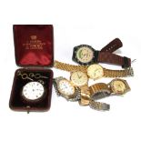 A collection of gentlemen's wristwatches together with a cased ladies silver fob watch