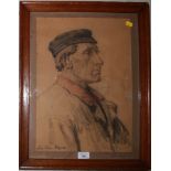 Leo Klein Von Diepold 1865-1944 Bust length portrait of fishermen Pastel and charcoal, signed 45cm x