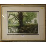 Mark Spain Lakeside coloured etching 97/200 signed pencil in margin 34.5cm x 46cm