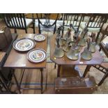 Two Edwardian mahogany and satinwood crossbanded occasional tables and an Edwardian walnut octagonal