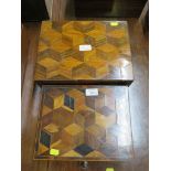 A 19th century parquetry top rosewood dressing box with fitted interior, 30cm wide and another