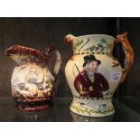 A Crown Devon John Peel musical jug together with Staffordshire Burleigh ware ironstone moulded jug