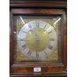 A George III mahogany longcase clock, the moulded cornice and pilasters enclosing a brass dial