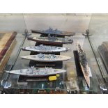 Six scale models of battleships: Scharnhorst, HMS Prince of Wales, Bismarck, UN Yaniato, USS