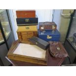 Six jewellery boxes and cases and a glazed top display case