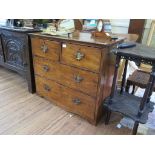 A varnished pine chest of drawers, with two short and two long drawers on bracket feet, 89cm wide