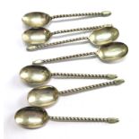 A set of six silver barley twist coffee spoons