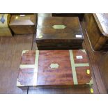 A 19th century mahogany and brass bound box, with velvet lined interior 41.5cm wide, and a