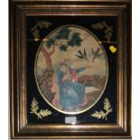 A 19th century stumpwork panel depicting Elijah fed by ravens 30cm x 24cm