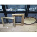 An oak oval wall mirror and two picture frames (3)