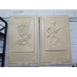Two ivory colour resin plaques for War Savings campaigns 1943 and 1944, representing the RAF and