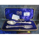 A cased silver spoon and fork Christening set, London 1904