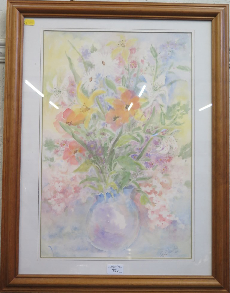 S.W. Greenwood Study of summer flowers in vase Watercolour Signed 53cm x 35cm