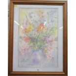 S.W. Greenwood Study of summer flowers in vase Watercolour Signed 53cm x 35cm