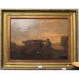 A 19th century English school Figures with cattle Oil on canvas, as found 43cm x 60cm