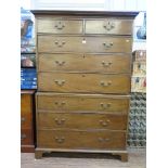 A George III mahogany chest on chest, the cavetto moulded cornice over two short and three long