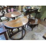 Three oak occasional tables and a mahogany demi-lune side table (4)