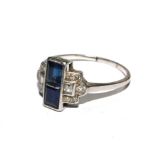 An Art Deco sapphire and diamond ring set in white colour metal
